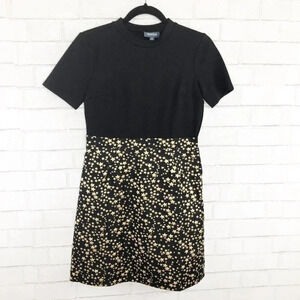 Modcloth Gold Metallic Star Print Color-block Dress Women's Size Medium